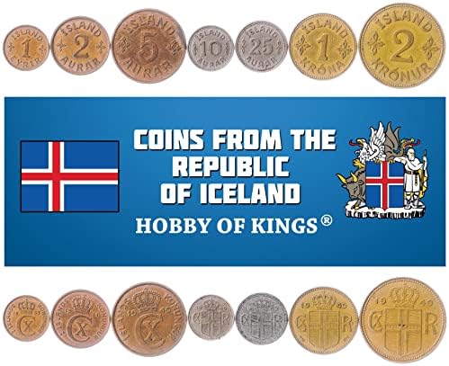 6 מטבעות מאיסלנד | אוסף סט מטבעות ICELANDER 10 50 AURAR 1 5 10 50 KRONUR | הופץ 1967-1980 | בניין פרלמנט | Landvættir